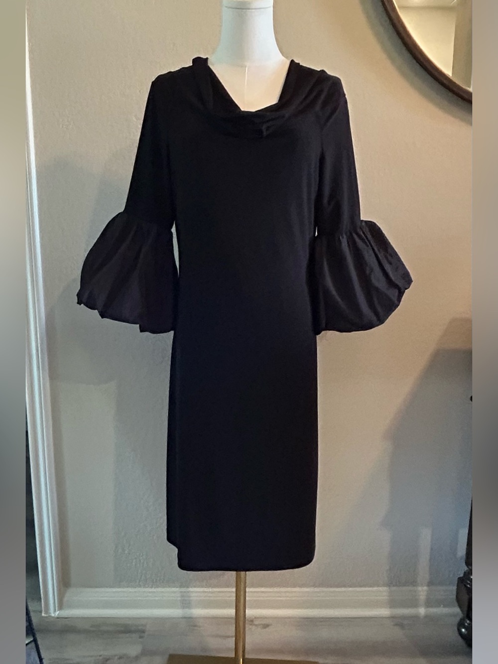 Black Cowl Neck Bell Sleeve Dress by Joseph Ribkoff